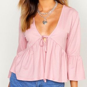 NWT- Boohoo Pink Smock Crop Top- Size 6